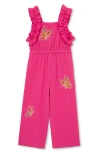 Peek Aren't You Curious Kids' Butterfly Embroidered Cotton Jumpsuit In Dark Pink