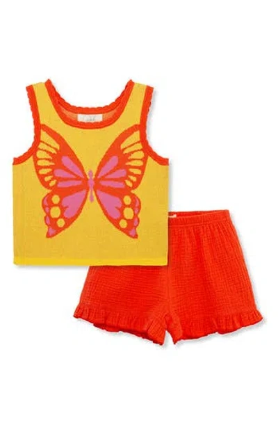 Peek Aren't You Curious Kids' Butterfly Knit Tank & Shorts Set In Coral