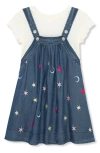 Peek Aren't You Curious Kids' Celestial Embroidered Pinafore & T-shirt Set In Blue