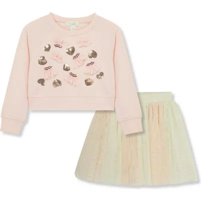 Peek Aren't You Curious Kids' Crescent Ruffles Sweatshirt & Skirt Set In Light Peach