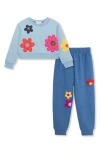 Peek Aren't You Curious Kids' Daisy Appliqué Sweatshirt & Sweatpants Set In Blue