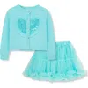 Peek Aren't You Curious Kids' Embellished Sequin Heart Cardigan & Tiered Skirt Set In Turquoise