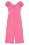 Peek Aren't You Curious Kids' Embroidered Cotton Gauze Jumpsuit In Pink