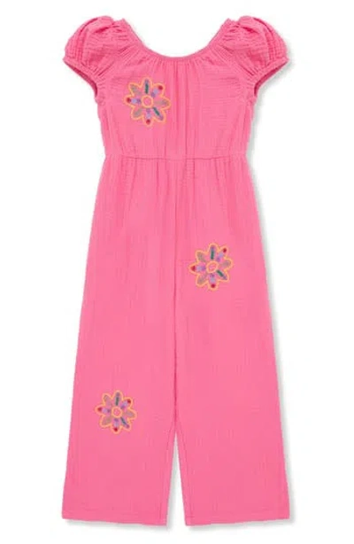 Peek Aren't You Curious Kids' Embroidered Cotton Gauze Jumpsuit In Pink