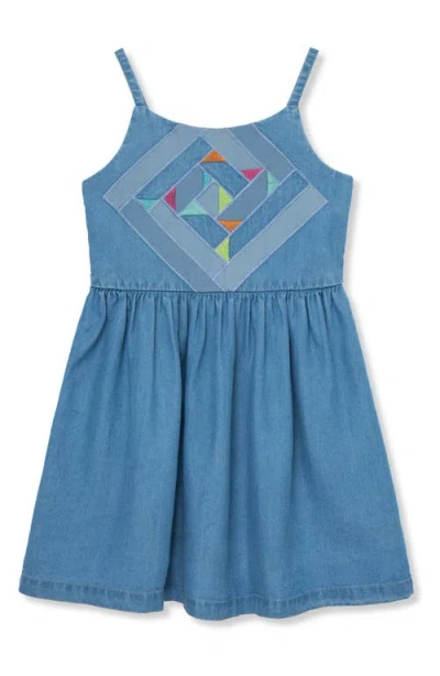 Peek Aren't You Curious Kids' Embroidered Patchwork Dress In Blue