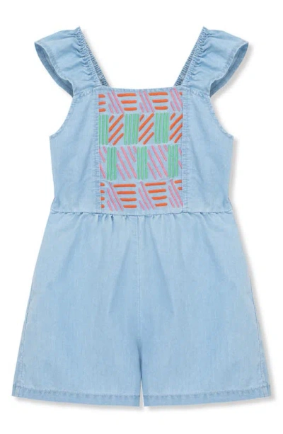 Peek Aren't You Curious Kids' Embroidered Ruffle Sleeve Organic Cotton Romper In Light Stone