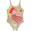 Peek Aren't You Curious Kids' Flamingo Metallic One-piece Swimsuit In Gold