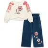 Peek Aren't You Curious Kids' Floral Appliqué Sweatshirt & Knit Pants Set In Blue