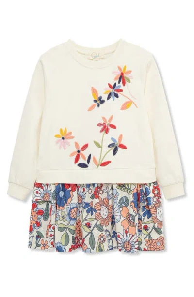 Peek Aren't You Curious Kids' Floral Embroidered Mock Two-piece Dress In Multi