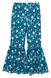Peek Aren't You Curious Kids' Floral Flare Leg Rib Pants Pants In Navy