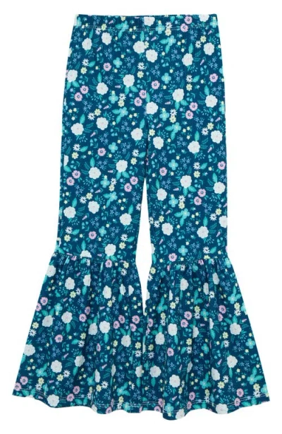 Peek Aren't You Curious Kids' Floral Flare Leg Rib Pants Pants In Navy