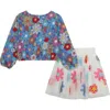 Peek Aren't You Curious Kids' Flower Print Top & Embroidered Tulle Skirt Set In Print