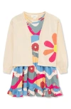 Peek Aren't You Curious Kids' Groovy Floral Dress & Daisy Cardigan Set In Blue