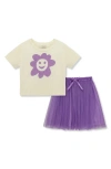 Peek Aren't You Curious Kids' Happy Flower Short Sleeve Sweater & Tutu Skirt Set In Natural
