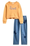 Peek Aren't You Curious Kids' Love Appliqué Sweatshirt & Graphic Pants Set In Multi