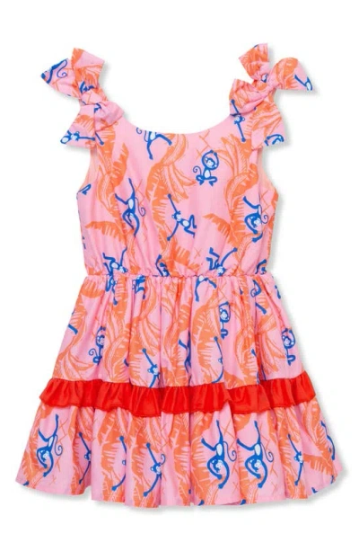 Peek Aren't You Curious Kids' Monkey Print Dress In Pink Print