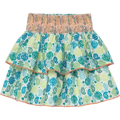 Peek Aren't You Curious Kids' Paisley Print Tiered Cotton Skirt In Green/blue Print