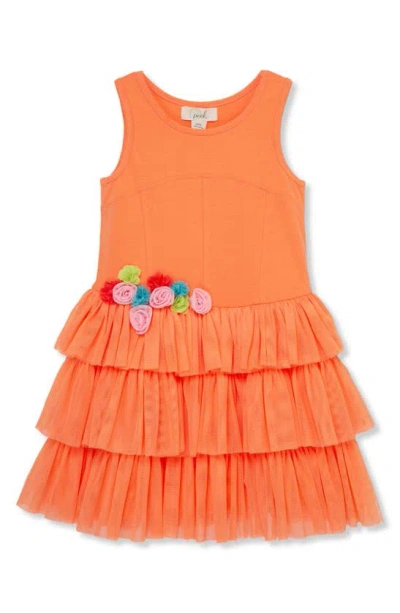 Peek Aren't You Curious Kids' Rosette Tiered Dress In Coral