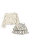 Peek Aren't You Curious Kids' Ruffle & Sequin Top & Metallic Tiered Skirt Set In Gold