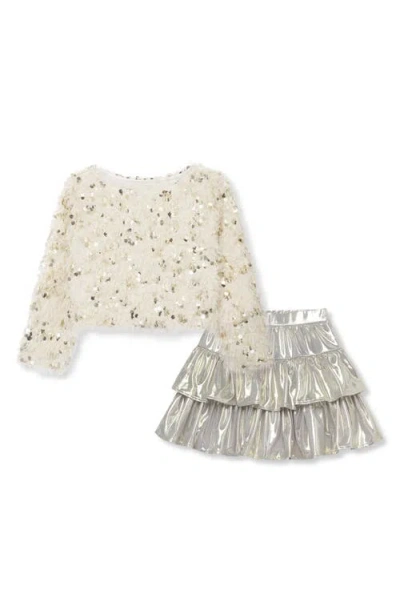 Peek Aren't You Curious Kids' Ruffle & Sequin Top & Metallic Tiered Skirt Set In Gold