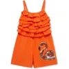 Peek Aren't You Curious Kids' Ruffle Cotton Gauze Romper In Orange