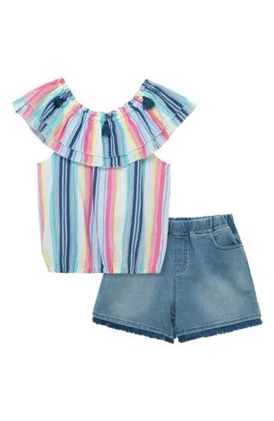 Peek Aren't You Curious Kids' Stripe Gauze Top & Denim Shorts Set