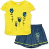 Peek Aren't You Curious Kids' Tulip Embroidered Graphic T-shirt & Denim Shorts Set In Multi