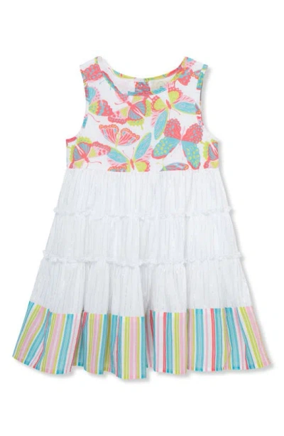 Peek Aren't You Curious Kids' Twin Print Tiered Dress In White Multi
