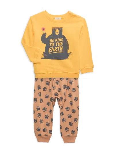 Peek Baby Boy's 2-piece Bear Sweatshirt & Pants Set In Yellow