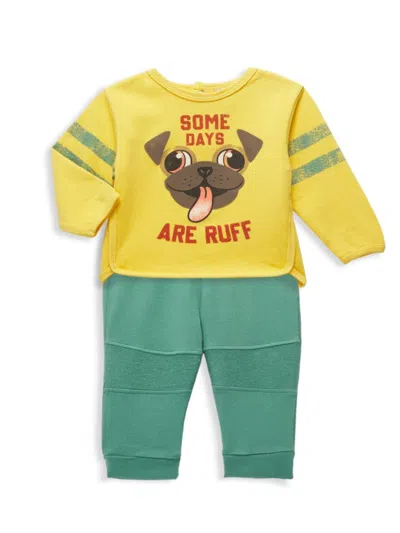 Peek Baby Boy's 2-piece Ruff Pug Sweatsuit Set In Yellow