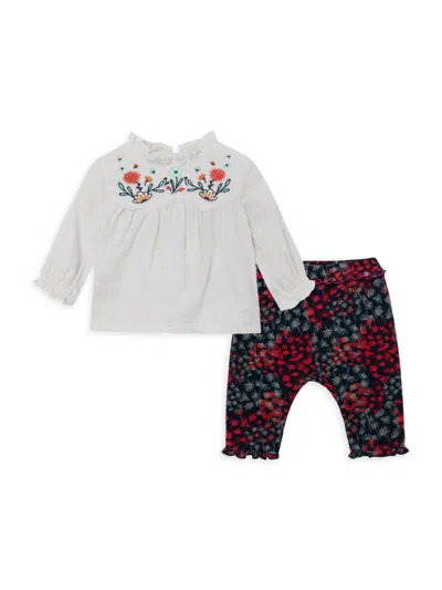 Peek Baby Girl's 2-piece Floral Top & Pants Set In Light Grey