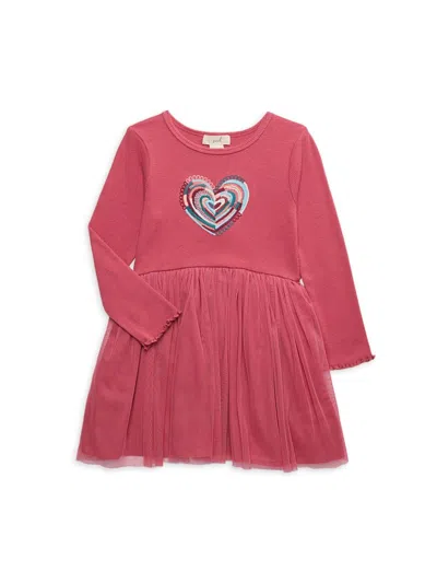 Peek Baby Girl's Heart Tulle Dress In Dark Pink