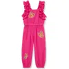 Peek Essentials Butterfly Embroidered Ruffled Cotton Gauze Jumpsuit In Dark Pink