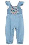 Peek Essentials Embroidered Flutter Sleeve Denim Jumpsuit In Light Denim