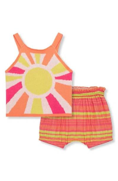Peek Essentials Babies' Sun Sweater Tank & Bubble Shorts Set In Coral
