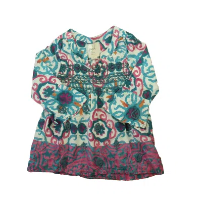 Pre-owned Peek Kids' Girls Turquoise Ivory Purple Dress