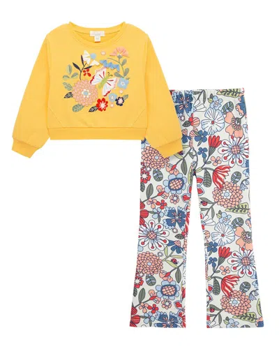 Peek Kids Butterfly Garden Pullover Pant Set In Yellow