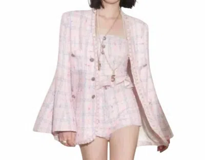 Peekskill Bell Sleeve Blazer & Short 2 Piece Set In Pink/tweed In Multi