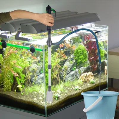 Peepets 2-in-1 Aquarium Gravel Cleaner & Siphon Pump, Battery Powered Dirt/fish Waste Remover, Adjustable Tu In Metallic
