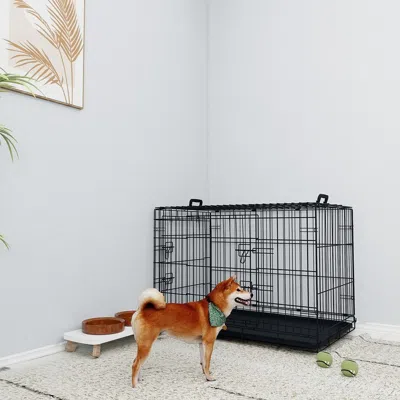 Peepets 36 Inches Black Wire Dog Cage Double Lock Mechanism Two Doors Two Handles Double Bolt