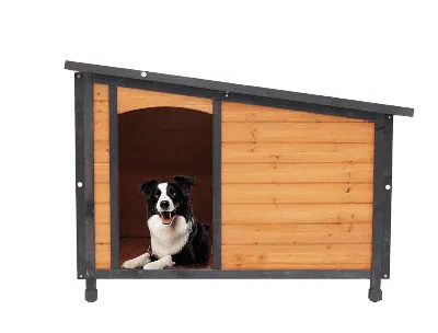 Peepets 46"dog House Outdoor & Indoor Wooden Dog Kennel For Winter With Raised Feet Weatherproof For Large D In Gold