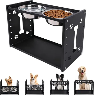 Peepets All-metal Elevated Dog Bowls, Heavy Duty Cold-rolled Steel Frame, 6-height Adjustable Raised Feeder  In Black