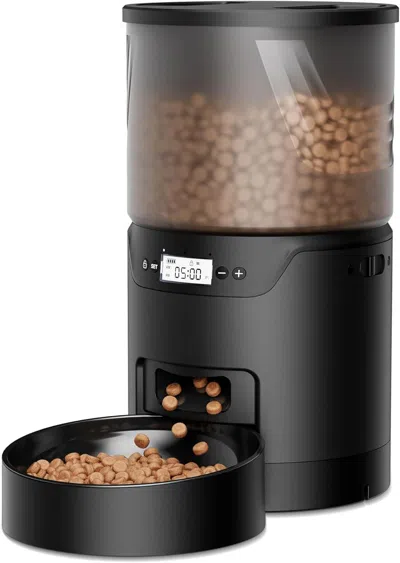 Peepets Automatic Cat Feeder: 3l Auto Food Dispenser With Timed Feeding 6 Meal Programmable& 1-20 Portion Pr In Black