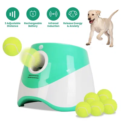 Peepets Automatic Dog Ball Launcher Included 6 Tennis Balls Dog With 3 Adjustable Launch Distance Interactiv In White