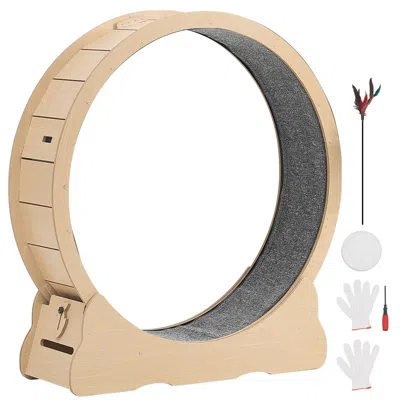 Peepets Cat Exercise Wheel, 48 In Wooden Cat Running Wheel For Indoor Cats Up To 28 Lbs, Cats Treadmill With In Gray