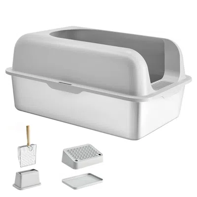 Peepets Cat Litter Box, 6 Inches Deep, Xl Extra Large Stainless Steel Cat Litter Box With Scoop, Wide Filter In White