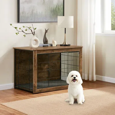 Peepets Dog Kennel Furniture, Wooden Dog Crate End Table, Heavy Duty Dog Crate, Decorative Pet Crate Dog Cag In Purple