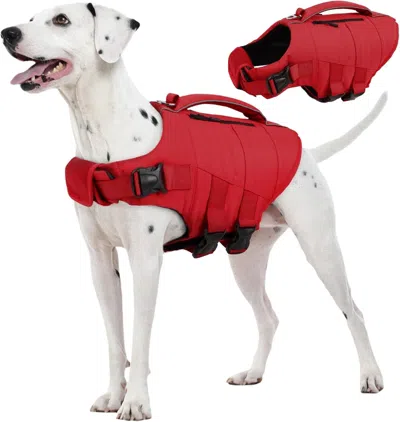 Peepets Dog Life Jacket, High Flotation Dog Life Vest For Swimming Boating, Adjustable Large Dogs Swim Vest  In Red
