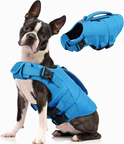 Peepets Dog Life Jacket, High Flotation Dog Life Vest For Swimming Boating, Adjustable Small Dogs Swim Vest  In Blue