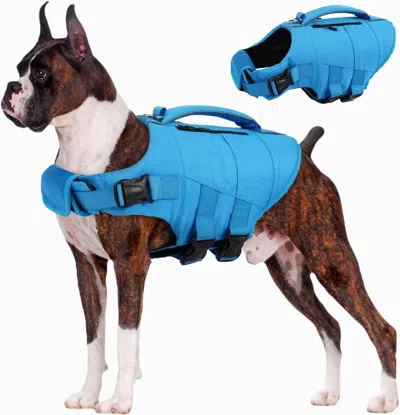 Peepets Dog Life Jacket, High Flotation Dog Life Vest For Swimming Boating, Adjustable X Large Dogs Swim Ves In Blue